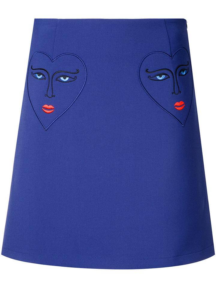 Vivetta Embroidered Face Skirt, Women's, Size: 40, Blue, Polyester/viscose/cotton/spandex/elastane