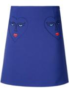 Vivetta Embroidered Face Skirt, Women's, Size: 40, Blue, Polyester/viscose/cotton/spandex/elastane