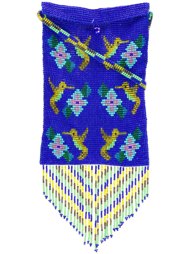 Jessie Western Hummingbird Beaded Pouch - Blue