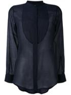 Alberto Biani - Sheer Bib Shirt - Women - Silk/cotton - 42, Blue, Silk/cotton
