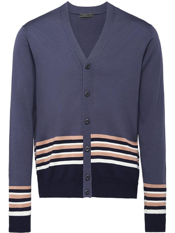 Prada Striped Wool Cardigan - Grey