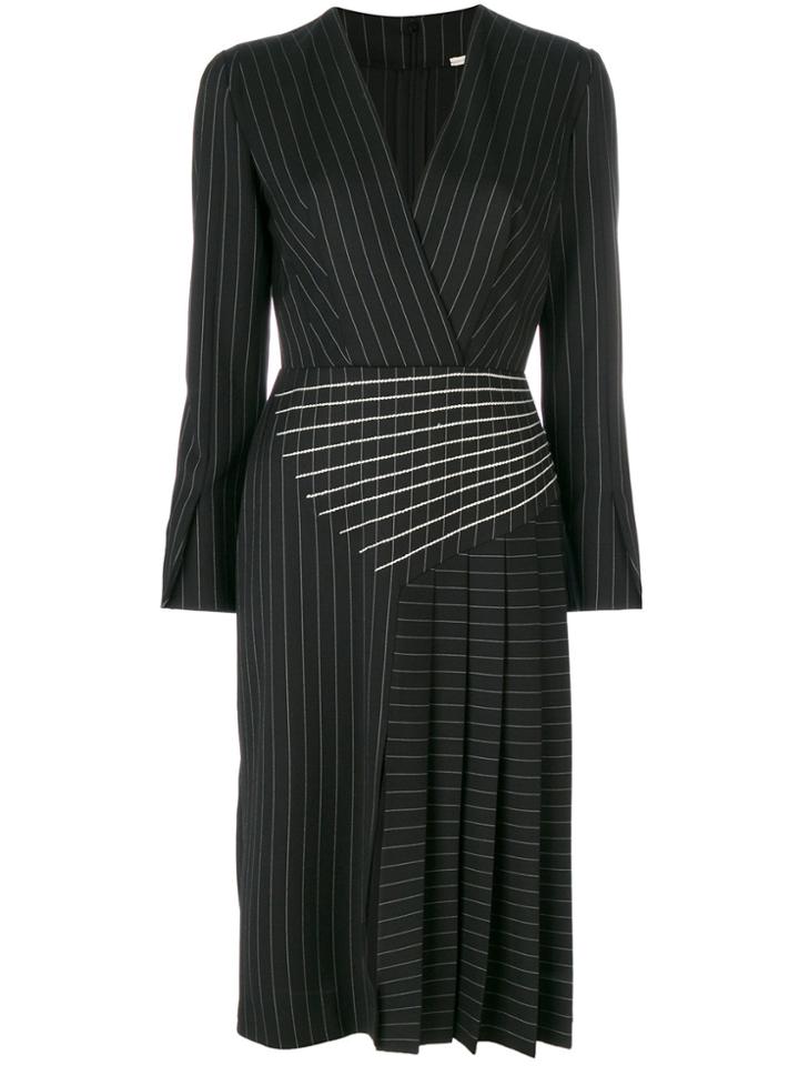 Marco De Vincenzo Pleated Pinstripe Midi Dress - Black