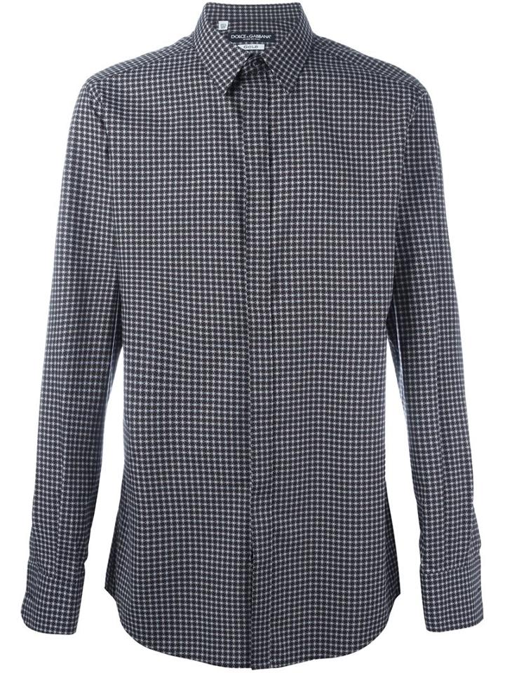 Dolce & Gabbana Micro Print Shirt, Men's, Size: 41, Black, Cotton