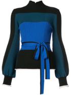 Roksanda Ribbed Tied Waist Balloon Sleeve Sweater - Blue