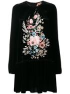 No21 Floral Embroidery Velvet Dress - Black