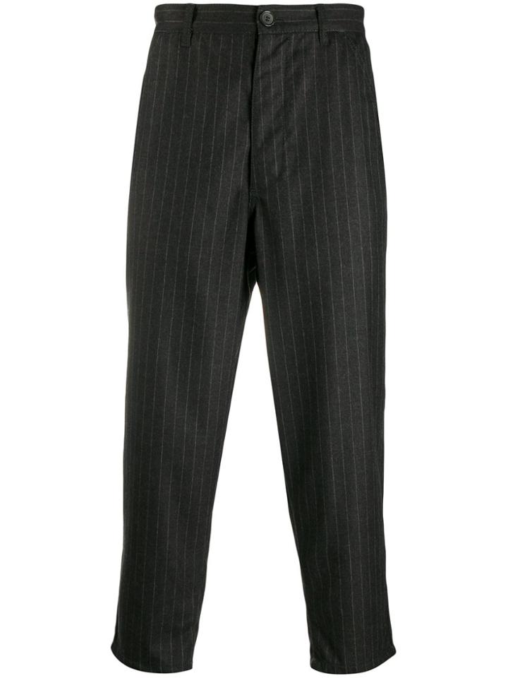Comme Des Garçons Shirt Pinstripe Cropped Trousers - Grey