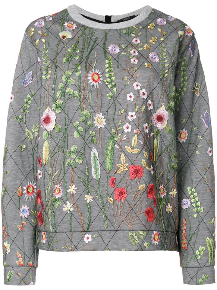 Odeeh Floral Embroidery Quilted Sweatshirt - Grey