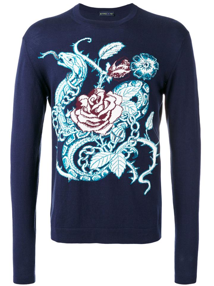 Etro Intarsia Floral Jumper - Blue