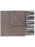 Gucci Gg Embroidered Fringed Scarf - Brown