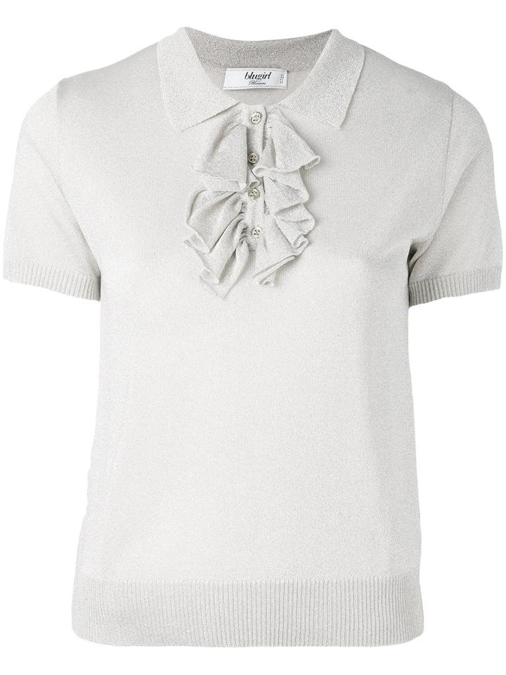 Blugirl - Lurex Ruffle Collar Top - Women - Polyamide/polyester/viscose - 44, Nude/neutrals, Polyamide/polyester/viscose