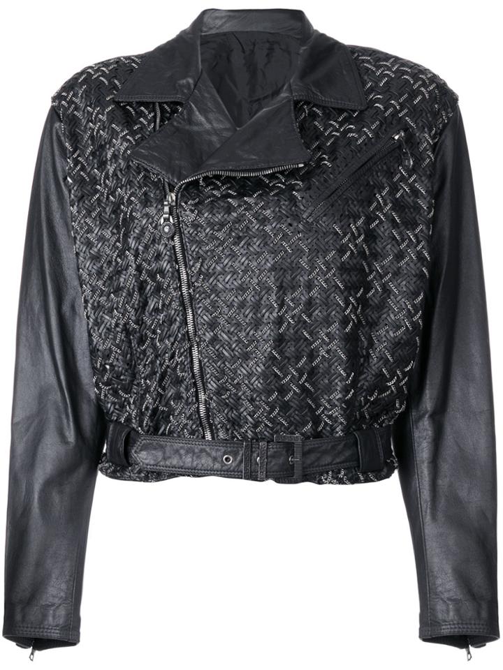 Versace Vintage Chain Embellished Biker Jacket - Grey