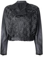 Versace Vintage Chain Embellished Biker Jacket - Grey