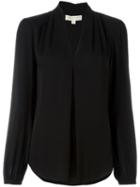 Michael Michael Kors Inverted Pleat V-neck Blouse, Women's, Size: Large, Black, Silk