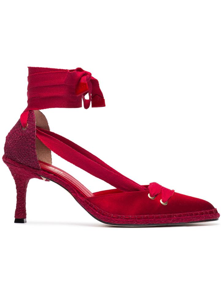 Castañer X Manolo Blahnik Red Satin 70 Espadrilles