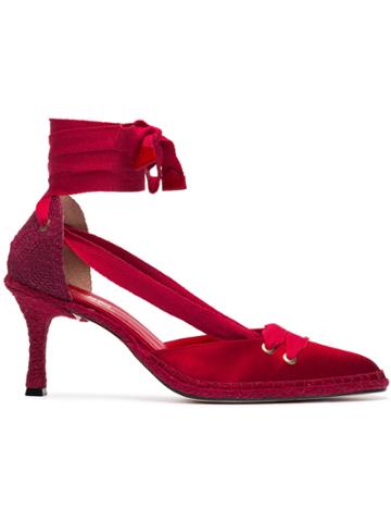 Castañer X Manolo Blahnik Red Satin 70 Espadrilles
