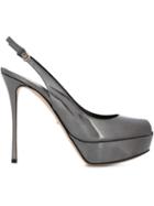Sergio Rossi Alton Platform Sandals, Women's, Size: 37, Grey, Patent Leather/leather