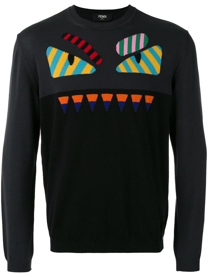 Fendi Bag Bugs Sweater, Men's, Size: 52, Black, Cotton