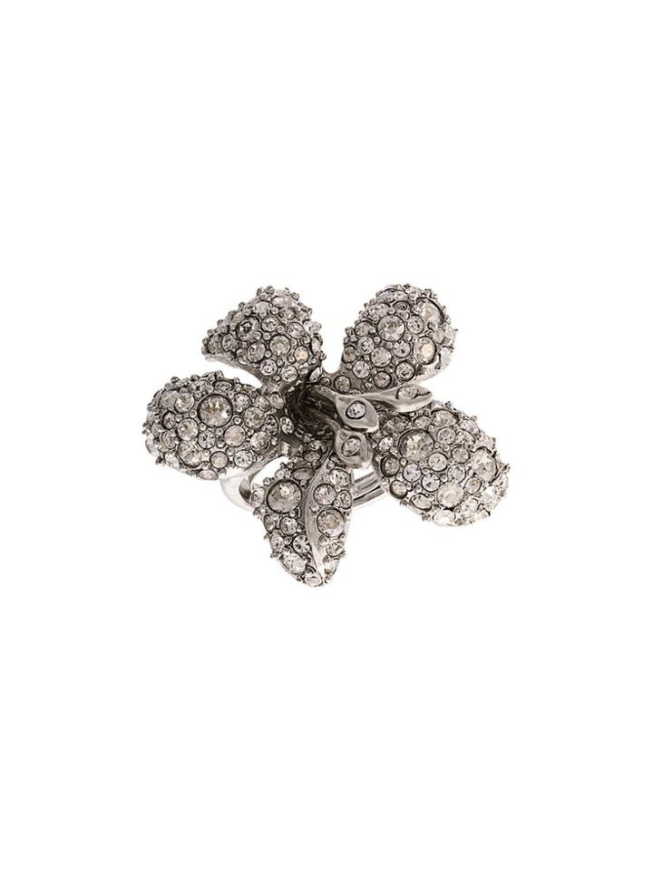 Oscar De La Renta Embellished Flower Ring - Silver