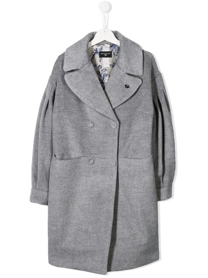 Monnalisa Teen Double-breasted Coat - Grey
