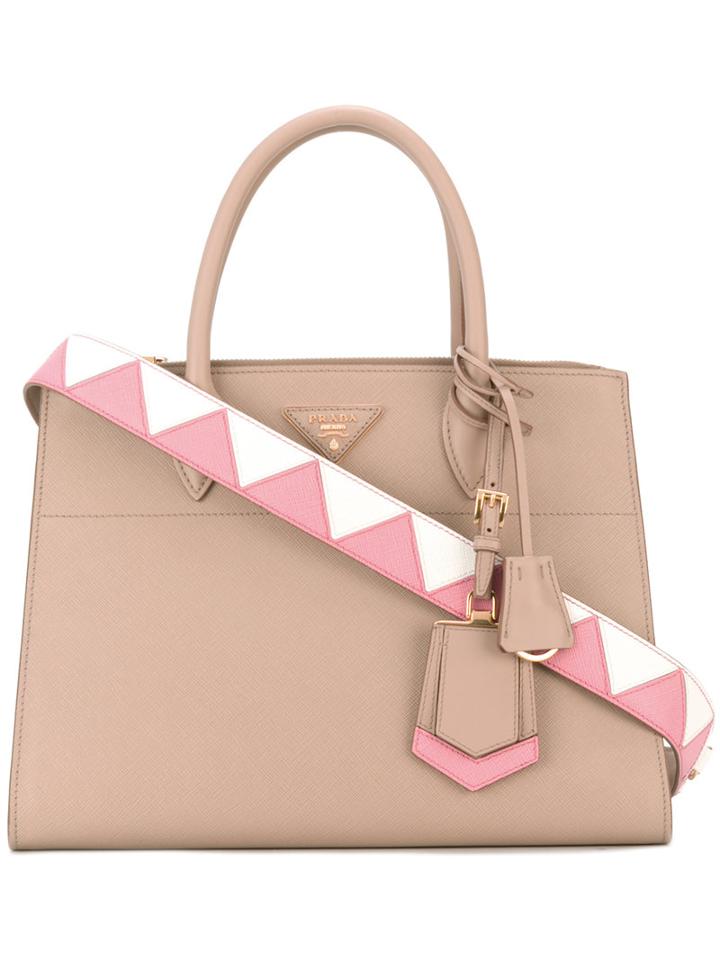 Prada Double Handles Tote, Women's, Nude/neutrals, Leather
