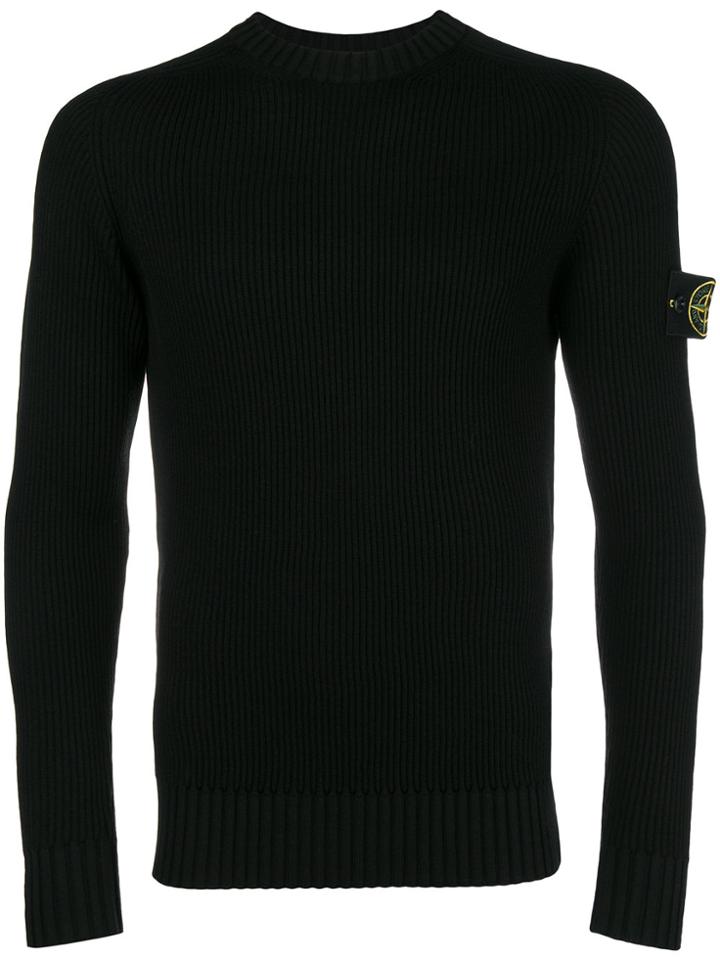 Stone Island Ribbed Crew Neck Sweater - Black