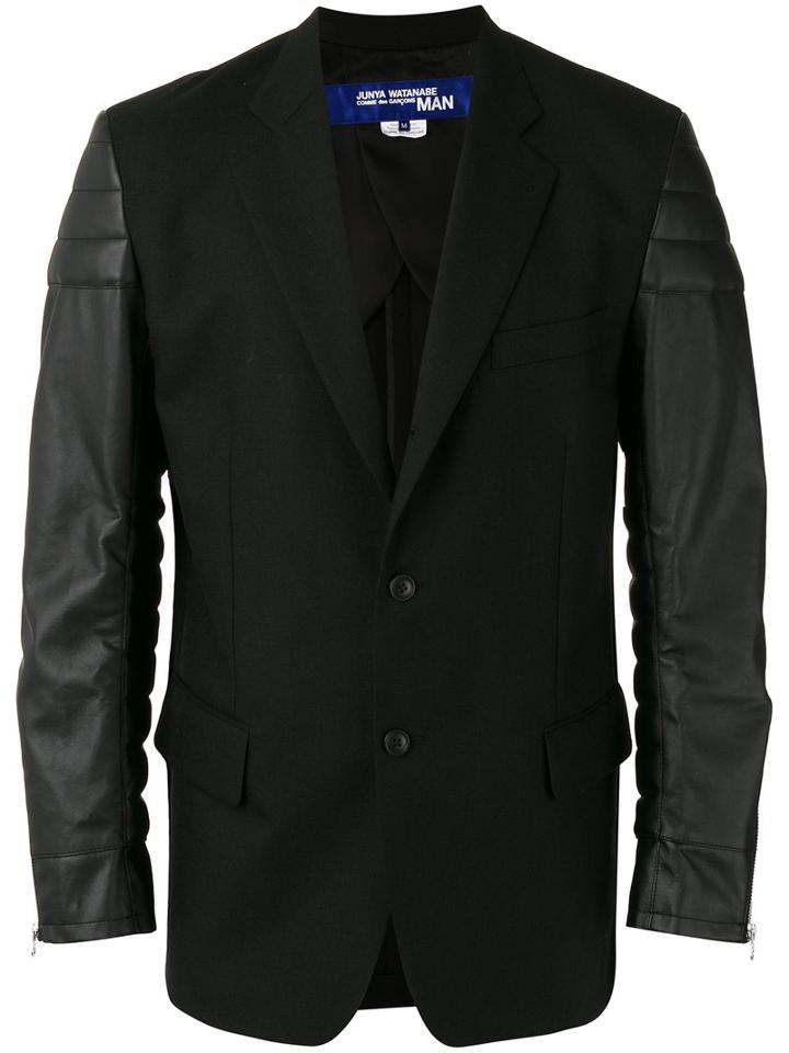 Junya Watanabe Comme Des Garçons Man Leather Effect Sleeves Blazer, Men's, Size: Small, Black, Cupro/wool/polyurethane Resin