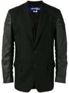 Junya Watanabe Comme Des Garçons Man Leather Effect Sleeves Blazer, Men's, Size: Small, Black, Cupro/wool/polyurethane Resin
