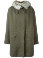 Army Yves Salomon Fur-trimmed Parka, Women's, Size: 38, Green, Rabbit Fur/polyester/coyote Fur/cotton