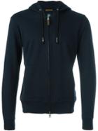 Eleventy Drawstring Detail Zipped Hoodie, Men's, Size: Large, Blue, Cotton/polyamide