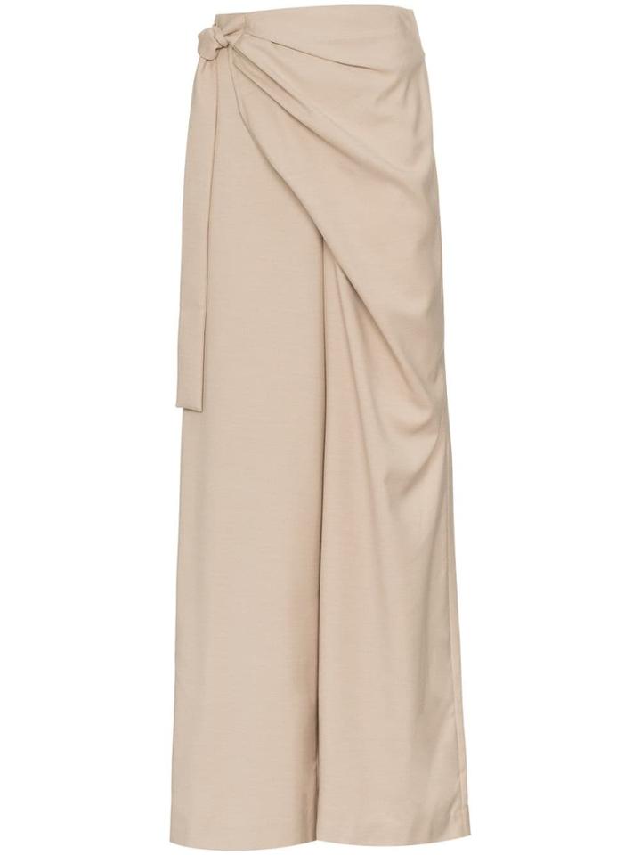 Low Classic High Waisted Wrap Wool Blend Trousers - Brown