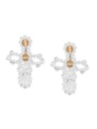 Simone Rocha Crystal Embellished Cross Earrings - White