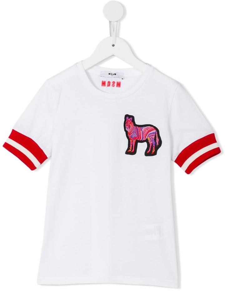 Msgm Kids Zebra Patch T-shirt, Girl's, Size: 10 Yrs, White