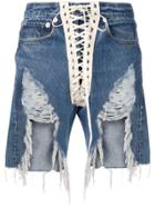 R13 Lace-up Distressed Shorts - Blue