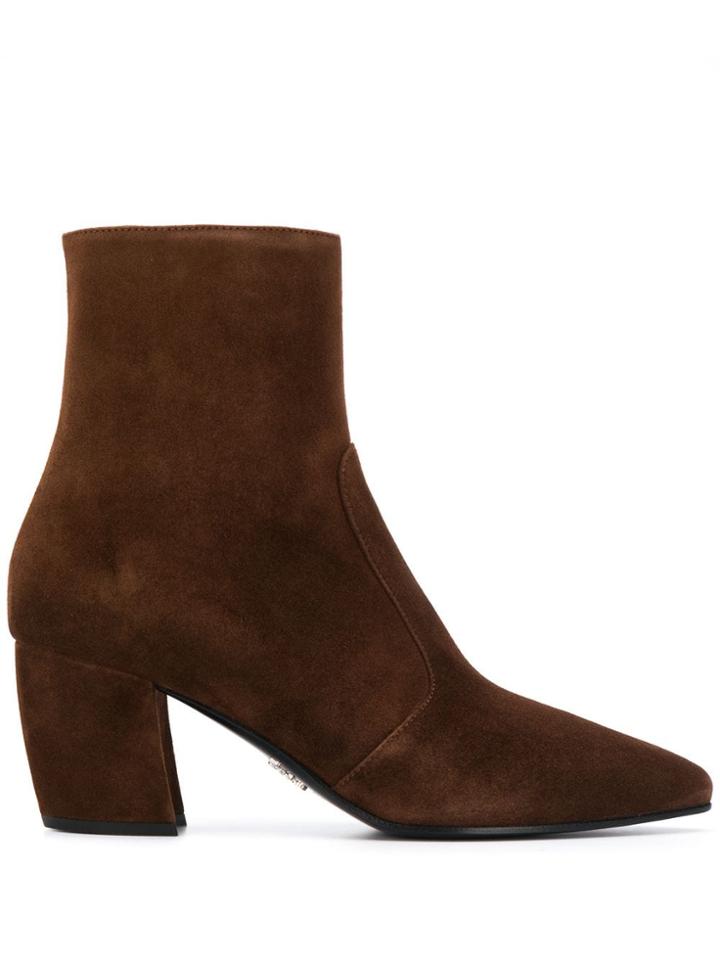 Prada Pointed Toe 65mm Booties - Brown