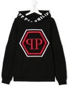 Philipp Plein Junior Teen Embroidered Logo Hoodie - Black