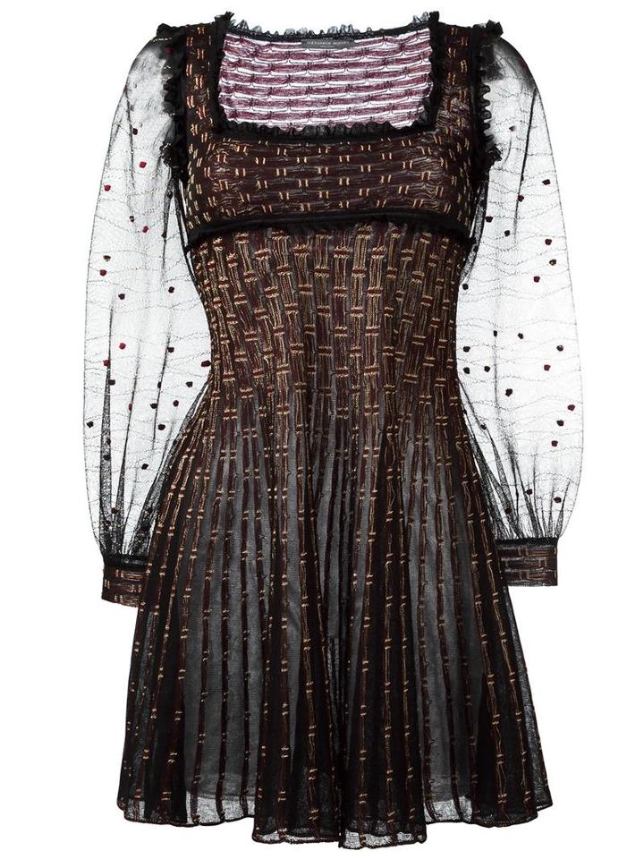 Alexander Mcqueen Embroidered Lace Mini Dress, Women's, Size: Medium, Black, Silk/wool/viscose/metallic Fibre