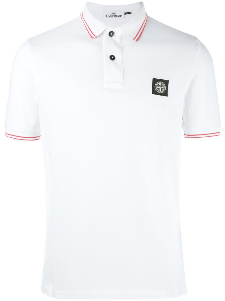 Stone Island Logo Polo Shirt, Men's, Size: Medium, White, Cotton/spandex/elastane