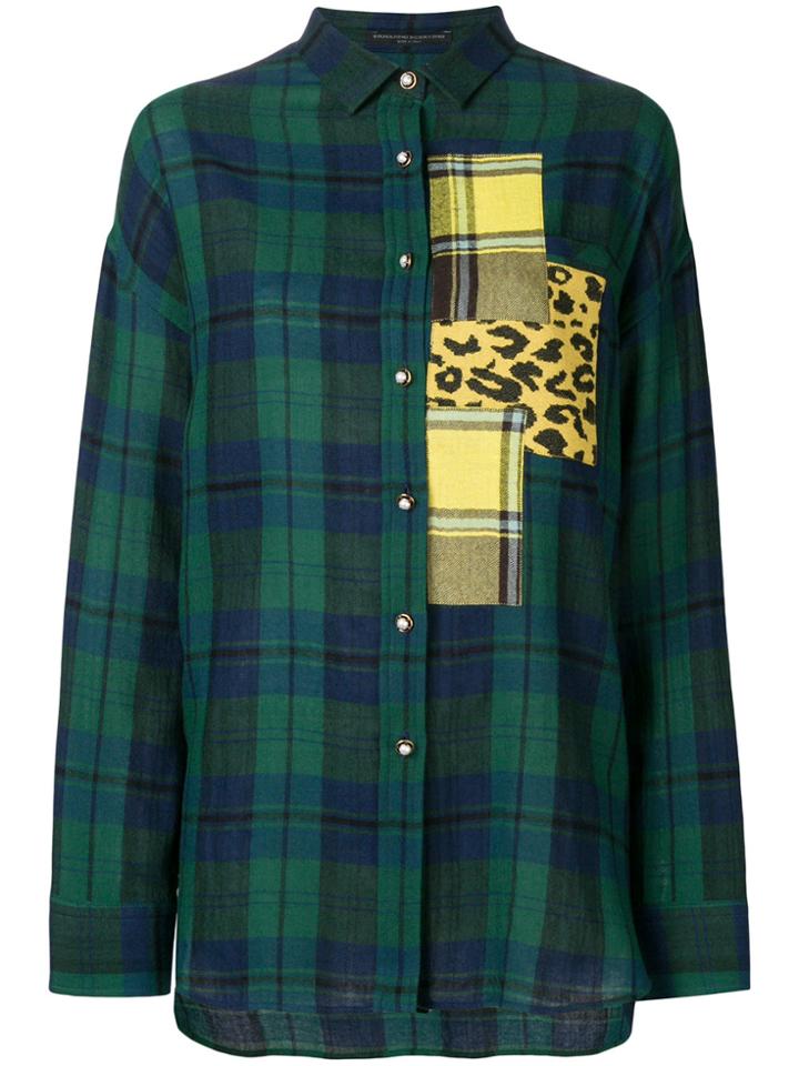 Ermanno Scervino Patchwork Plaid And Leopard Print Shirt - Green