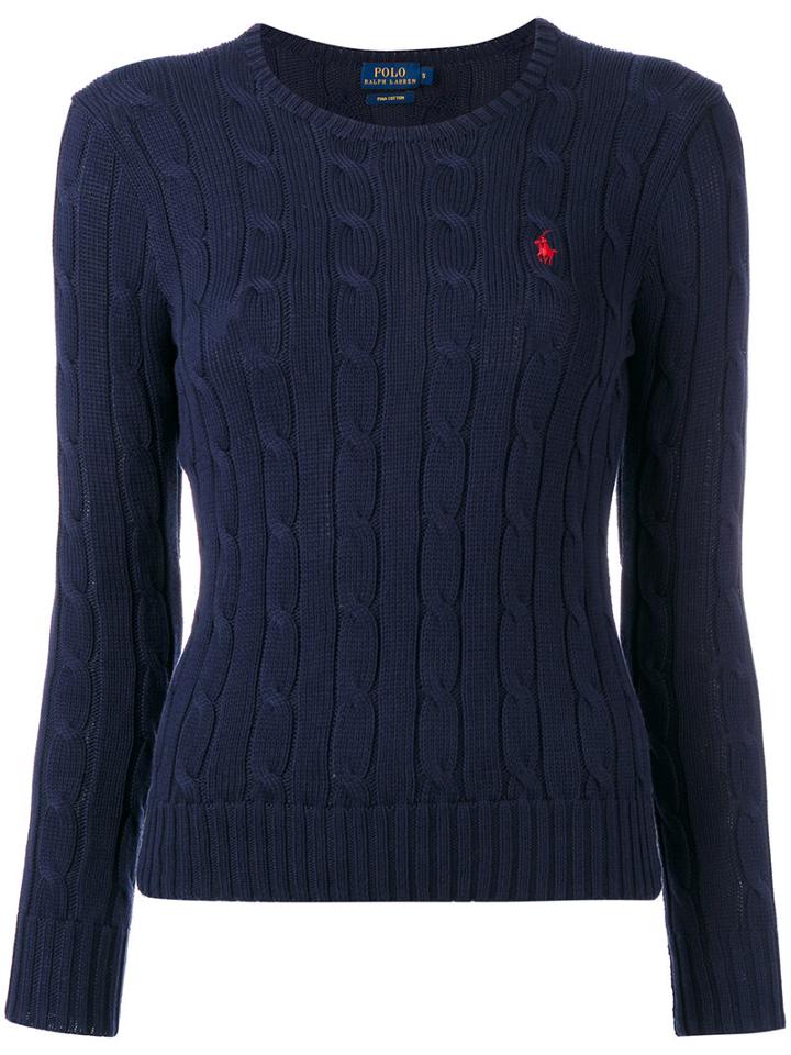 Polo Ralph Lauren Logo Cable-knit Sweater, Women's, Size: Small, Blue, Cotton