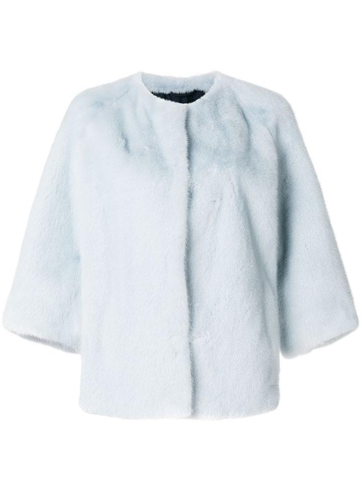 Yves Salomon Mink Fur Cropped Sleeve Jacket - Blue