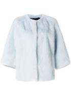 Yves Salomon Mink Fur Cropped Sleeve Jacket - Blue