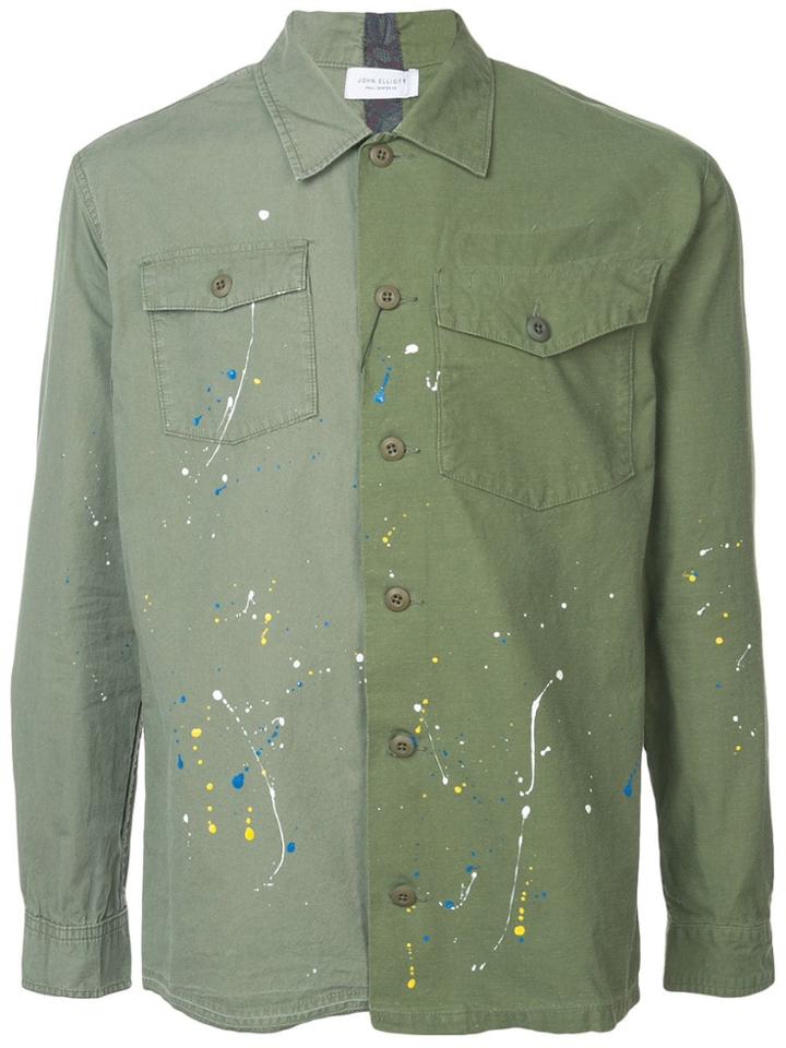 John Elliott Paint Splat Bicolour Shirt Jacket - Green