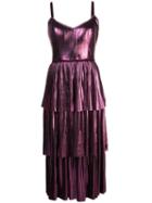 Marchesa Notte Layered Pleated Midi Dress - Purple