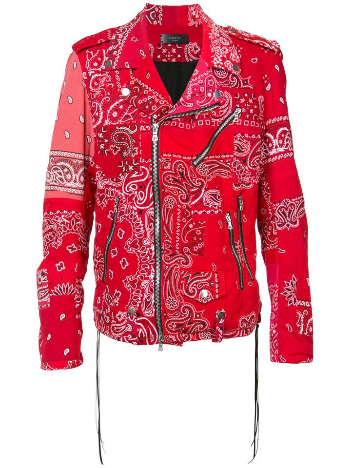 Amiri - Embroidered Biker Jacket - Men - Cotton - M, Red, Cotton