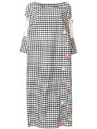 Ermanno Gallamini Floral-embroidered Gingham-print Dress - Neutrals