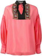 Etro - Gathered Longsleeves Shift Blouse - Women - Silk/cotton/viscose/metallic Fibre - 42, Pink/purple, Silk/cotton/viscose/metallic Fibre