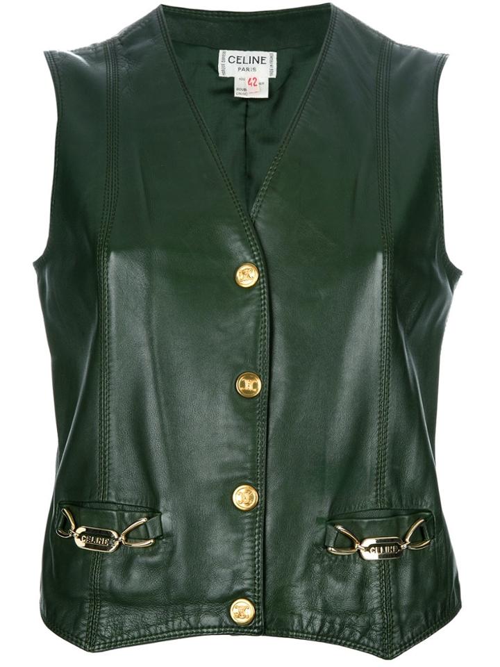 Céline Vintage Leather Gilet - Green