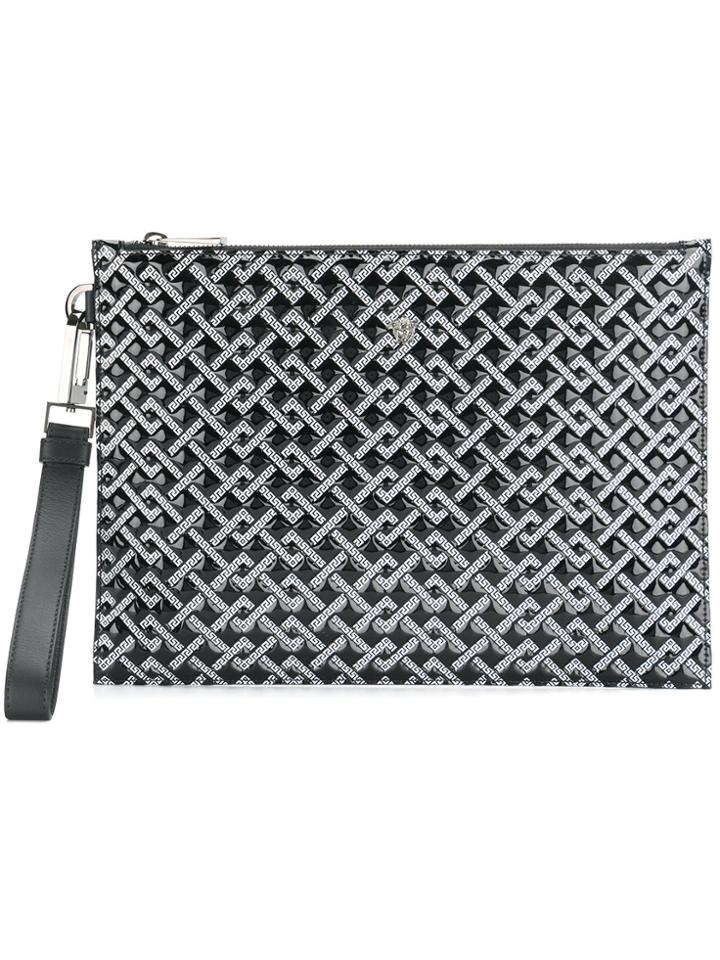 Versace Greek Key Patterned Clutch Bag - Black