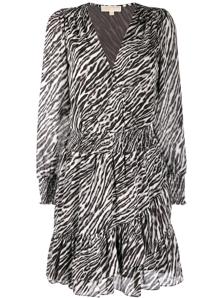 Michael Michael Kors Animal Print Ruffled Dress - Grey