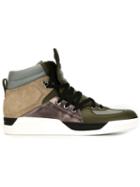 Dolce & Gabbana Colour Block Hi-top Sneakers, Men's, Size: 44, Green, Calf Leather/suede/nylon/rubber